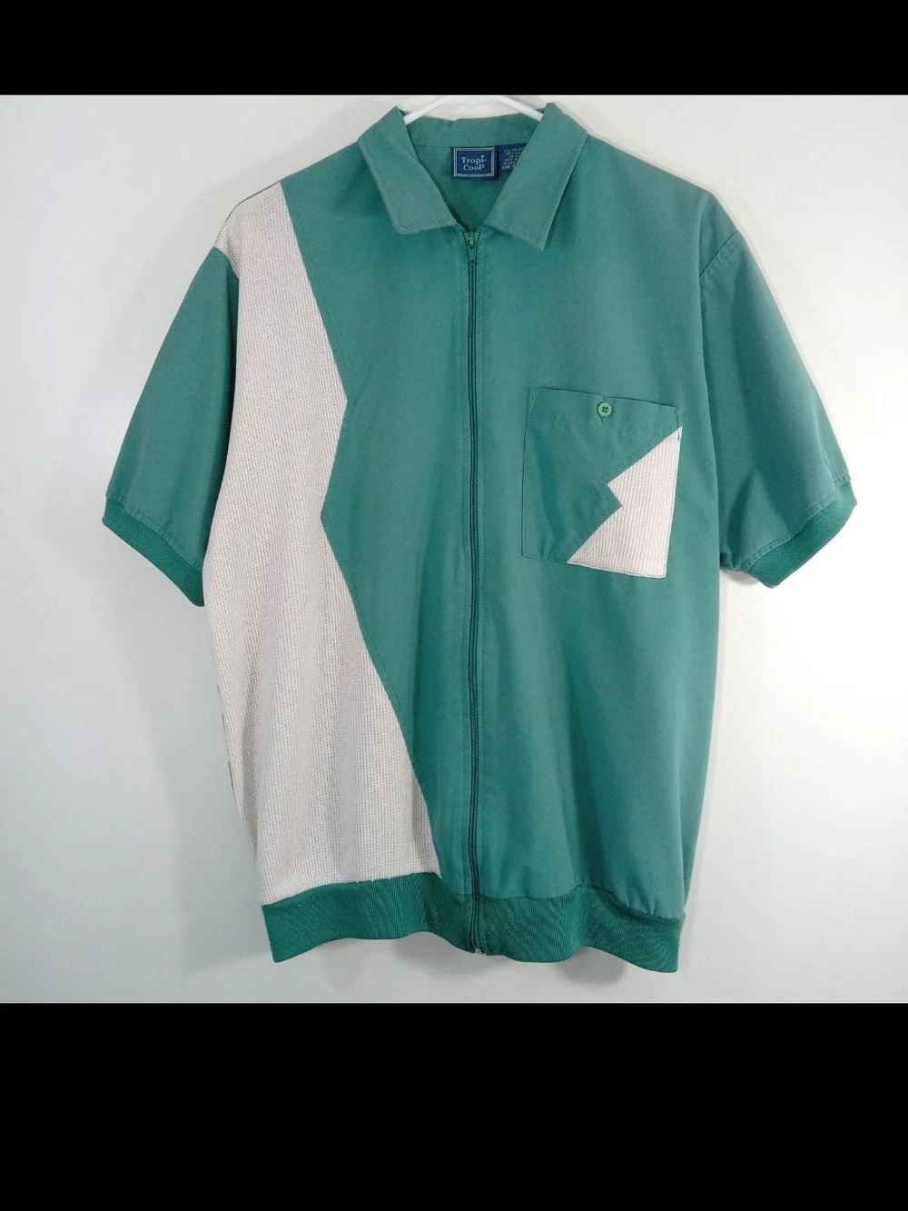 Men's Tropi-Cool Teal and Cream Short-Sleeve Zip Shirt Jacket
